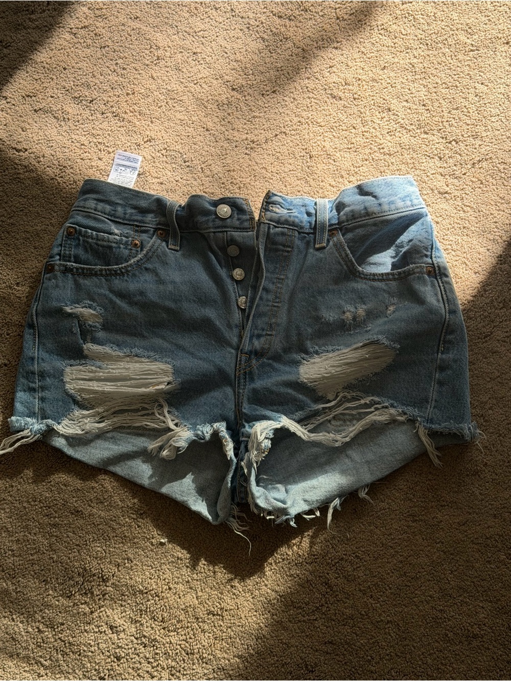Levi's Light Blue Distressed Button-Fly Denim Shorts